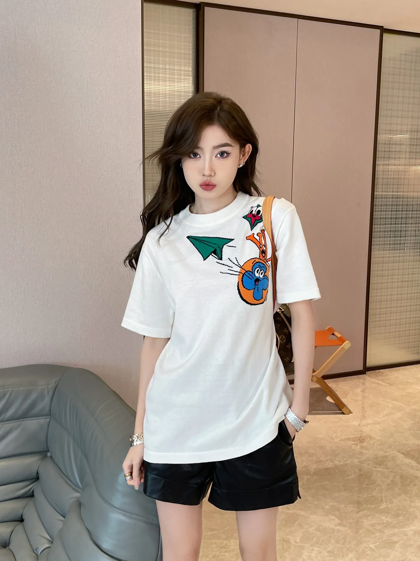 Louis Vuitton/Louis Vuitton cartoon paper airplane jacquard knitted short sleeves